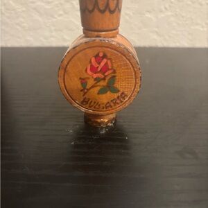 Handcrafted Wooden Bulgarian Vase with Rose Design